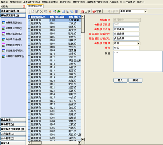 圖三、檢驗項目設定畫面 圖三、檢驗項目設定畫面