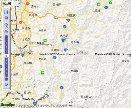 圖7、山枇杷在南投縣的物種分佈圖