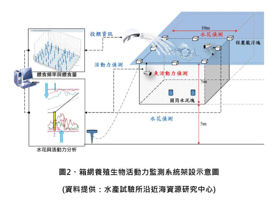 箱網養殖生物活動力監測系統架設示意圖