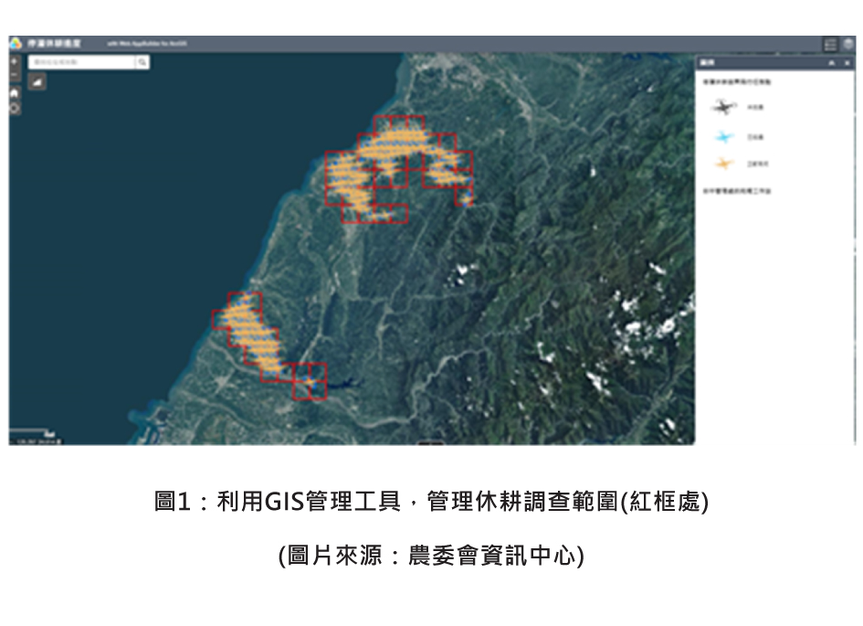 圖1：利用GIS管理工具，管理休耕調查範圍(紅框處)