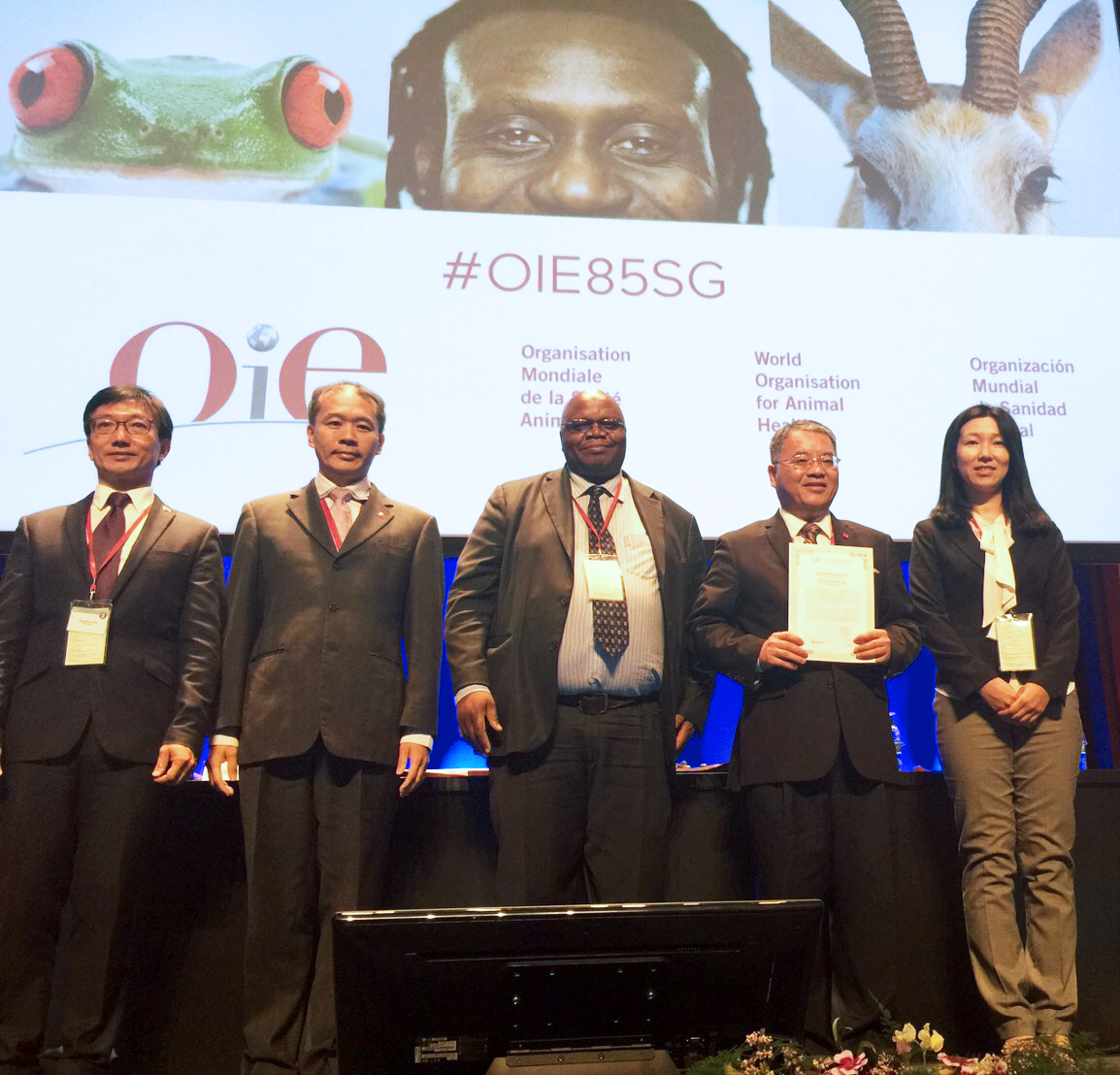 我國獲OIE正式認定為施打疫苗口蹄疫非疫區，農委會家畜衛生試驗所豬瘟研究組，亦獲OIE認證為豬瘟參考實驗室。