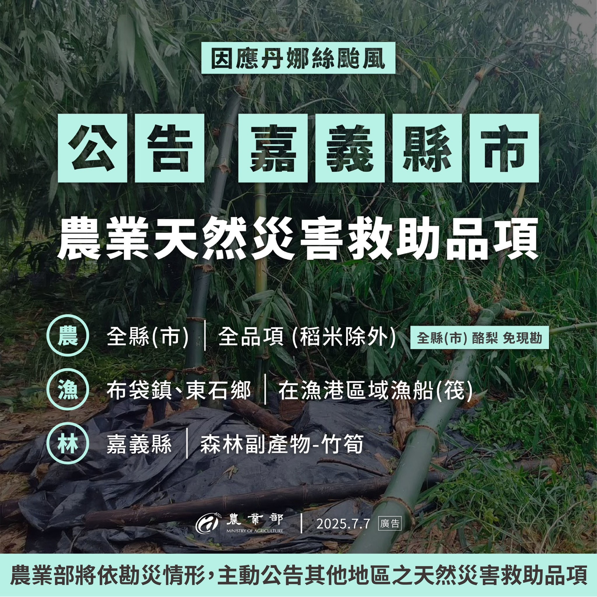 公告嘉義縣市農業天然災害救助品項