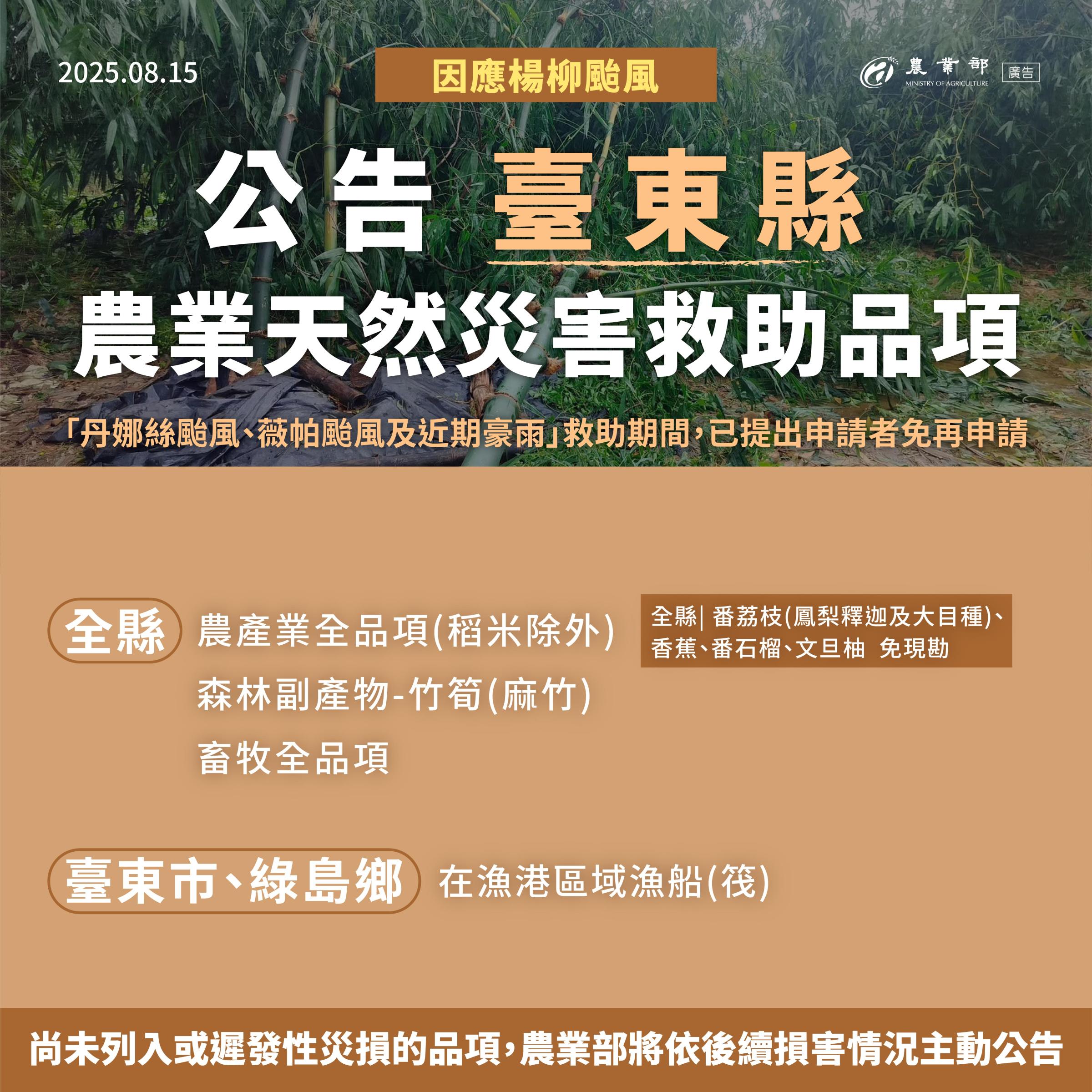 楊柳颱風農業天然災害救助_01臺東縣