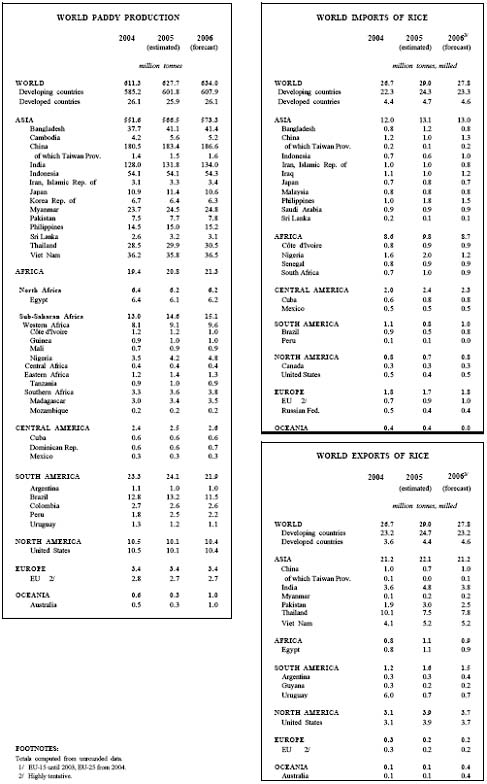 2004~2006全球稻穀產量、輸入量、輸出量