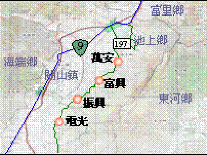 197縣道往南,池上鄉至關山領路線圖