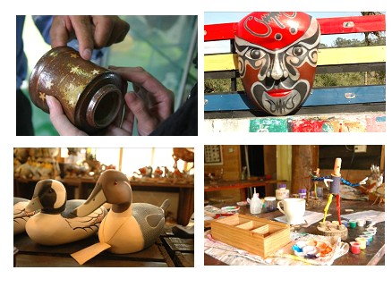 產業創意－依序為春田窯、山板樵、三義ㄧ丫箱寶及卓也小屋