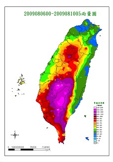 圖2 莫拉克颱風警報期間總雨量累積圖