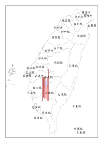 甲仙地震過後農林航空測量所執行航攝任務區域