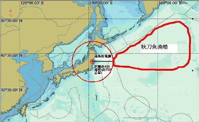 圖1 我國遠洋秋刀魚漁季為每年6月底至11月，作業漁場海域離福島核災範圍甚遠