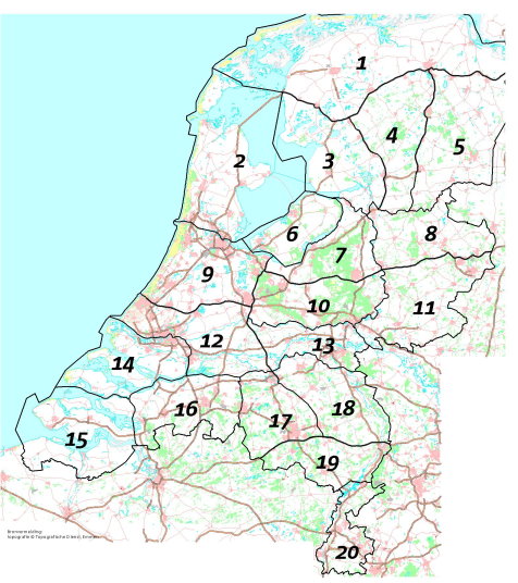 圖 2 荷蘭區域化分布圖(資料來源: Mr. E. GEMMEKE 簡報) 圖 2 荷蘭區域化分布圖(資料來源: Mr. E. GEMMEKE 簡報)