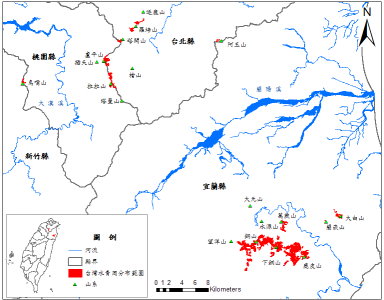 圖 3 台灣水青岡森林的分布圖（陳子英教授提供） 