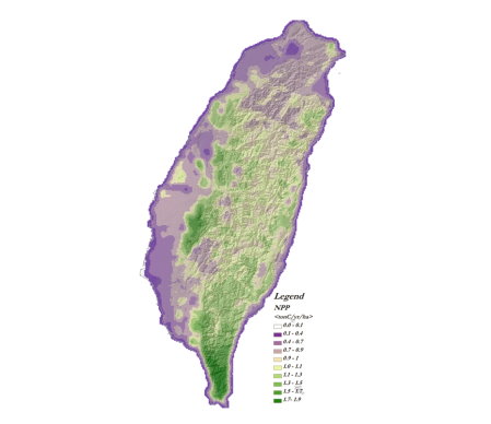 圖 2 全臺年度淨初級生產力（ NPP ）分布圖 