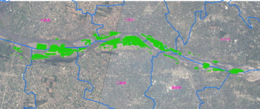 圖 3 綠色區塊為 5 月豪雨發生前衛星判釋區域種植面積 