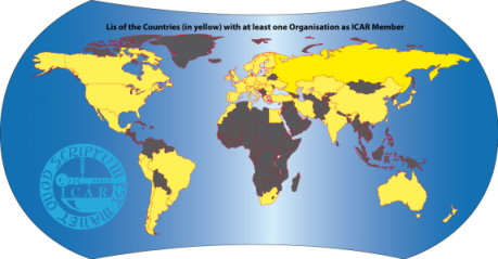 國際畜政聯盟會員國（淺色地區）分布（截至2014年3月，資料來源：www.icar.org）