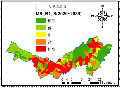 圖 3 　研究區域於未來短期（ 2020~2039 ）土石流災害風險圖 