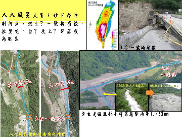 圖 1 八八風災前後河道變化及橋樑災損 