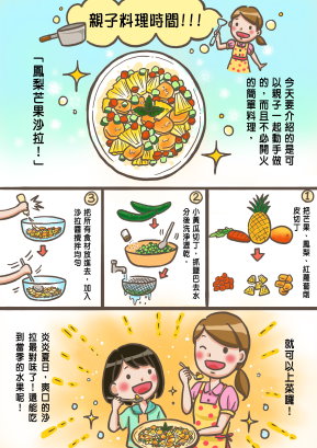 農業漫畫第一名作品之 2 ：動動手做鳳梨料理吧！（繪製 / 簡怡佳及簡怡佩） 
