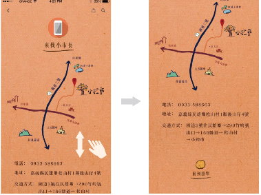 手機頁面設計類之第一名作品：小橙市，介紹產銷履歷達人朱芳逸！（繪製/黃亭華、黃意君、高瑜均、廖祐頡及陳怡欣等共同創作）