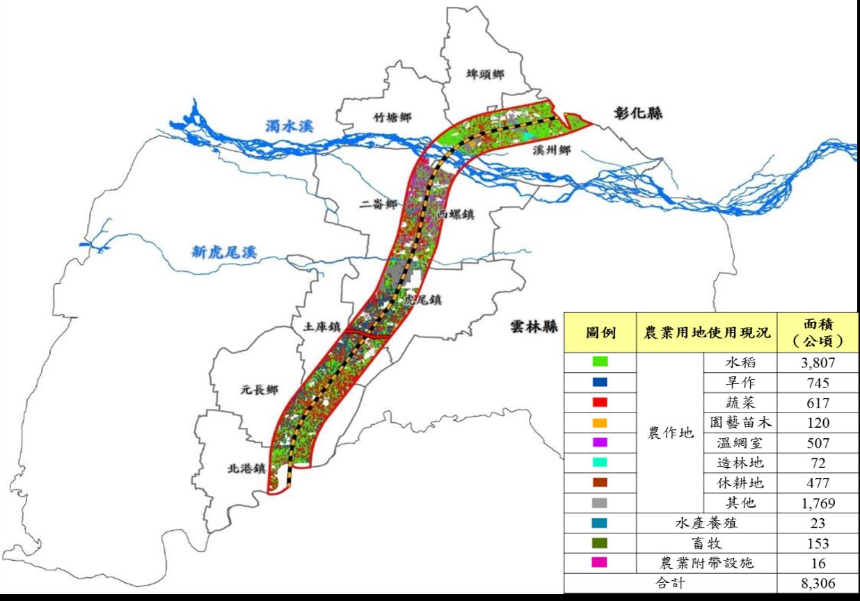 圖 1 黃金廊道區域 100 年第一期作(含裡作)作物分布 ﹝資料來源 / 農試所、農糧署﹞