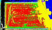 圖3　農作物受損災情影像判別技術研發-水稻倒伏影像判別，將已知地面位置之空拍影像透過光譜特性以判別倒伏面積。（拍攝高度：120m；地面解析度：2.4cm；拍攝日期：105.6.21）