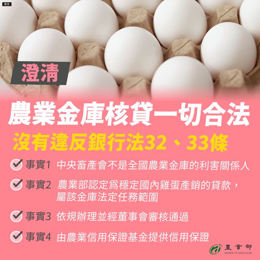 農業金庫核貸專案進口雞蛋貸款，無違反銀行法規定