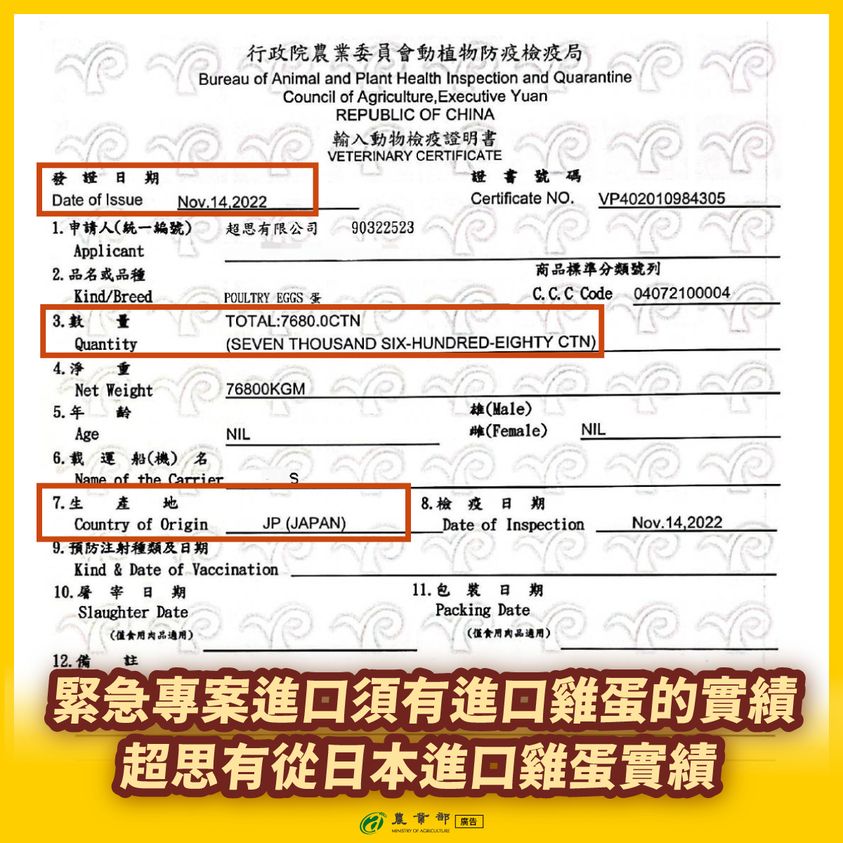 超思進口雞蛋實績說明